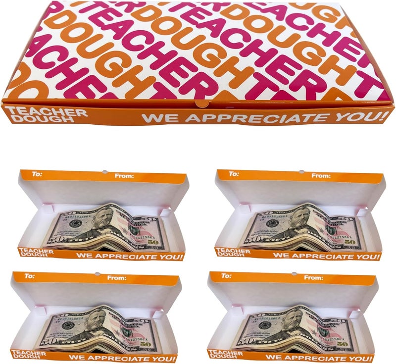 PHAWNGU 4-Pack Teacher Appreciation Gift Boxes – Funny Teacher Dough Money Holder – Gift Card Envelopes for End of Year, Back to School, Christmas – Teacher Thank You Gift from Students, Parents or PTO - Image 1